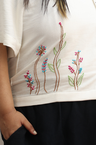 The Little Wildflowers Hand Embroidered Handwoven Bamboo Shirt