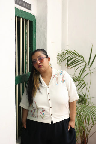 The Little Wildflowers Hand Embroidered Handwoven Bamboo Shirt