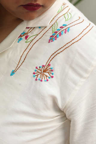 The Little Wildflowers Hand Embroidered Handwoven Bamboo Shirt