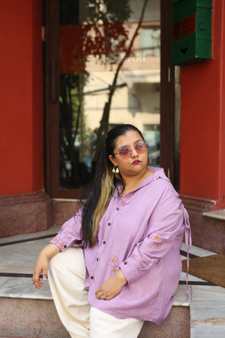 Lavender Lounge Oversized Handloom Organic Cotton Shirt