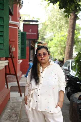 A Shower of Hearts Hand Embroidered Handwoven Bamboo Shirt