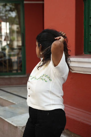 The Garden Song Hand Embroidered Handwoven Bamboo Shirt