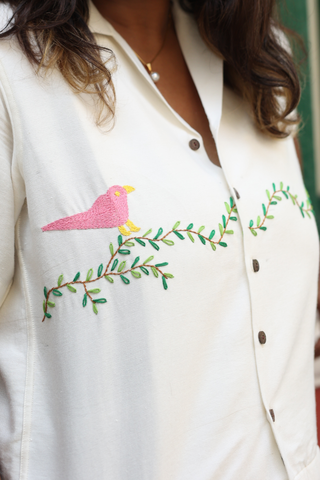 The Garden Song Hand Embroidered Handwoven Bamboo Shirt