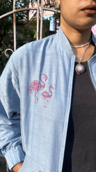 Flamingo Funk Handwoven Handspun Cotton Bomber Jacket