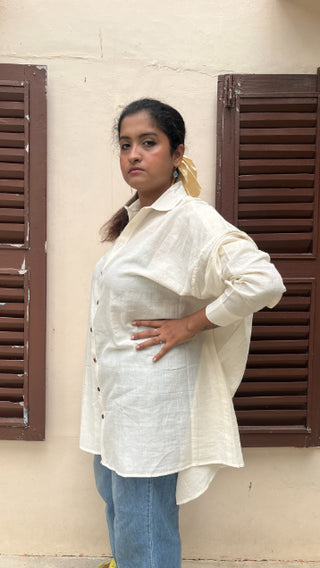 SALT BREEZE HANDWOVEN ORGANIC COTTON ANTI-FIT LONG SHIRT