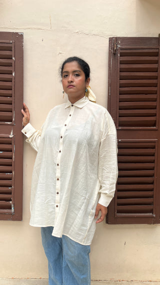 SALT BREEZE HANDWOVEN ORGANIC COTTON ANTI-FIT LONG SHIRT