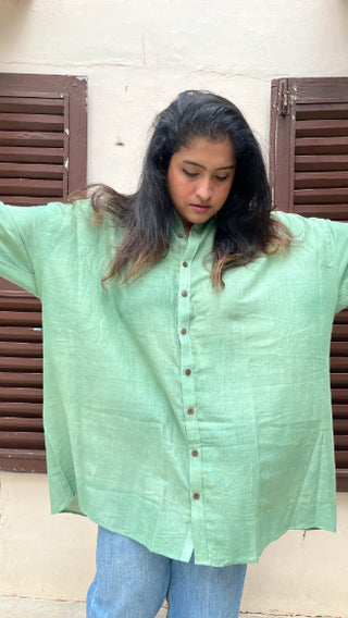 EMERALD TIDE HANDWOVEN ORGANIC COTTON ANTI-FIT LONG SHIRT