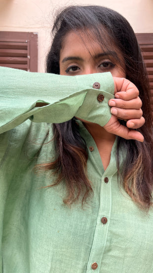 EMERALD TIDE HANDWOVEN ORGANIC COTTON ANTI-FIT LONG SHIRT