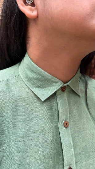 EMERALD TIDE HANDWOVEN ORGANIC COTTON ANTI-FIT LONG SHIRT