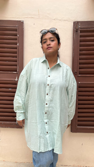 SEAFOAM SPIRIT HANDWOVEN ORGANIC COTTON ANTI-FIT LONG SHIRT