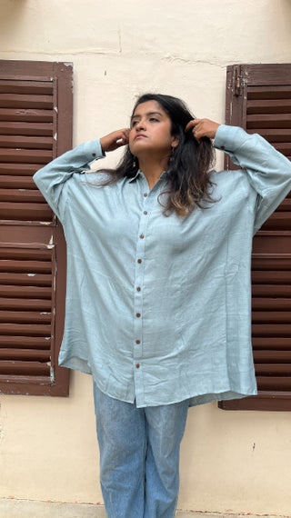 OCEAN WHISPER HANDWOVEN ORGANIC COTTON ANTI-FIT LONG SHIRT