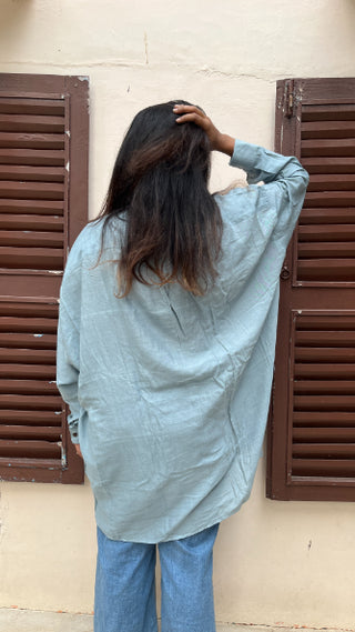 OCEAN WHISPER HANDWOVEN ORGANIC COTTON ANTI-FIT LONG SHIRT