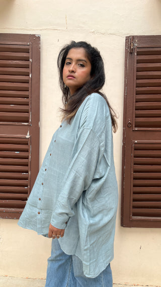 OCEAN WHISPER HANDWOVEN ORGANIC COTTON ANTI-FIT LONG SHIRT